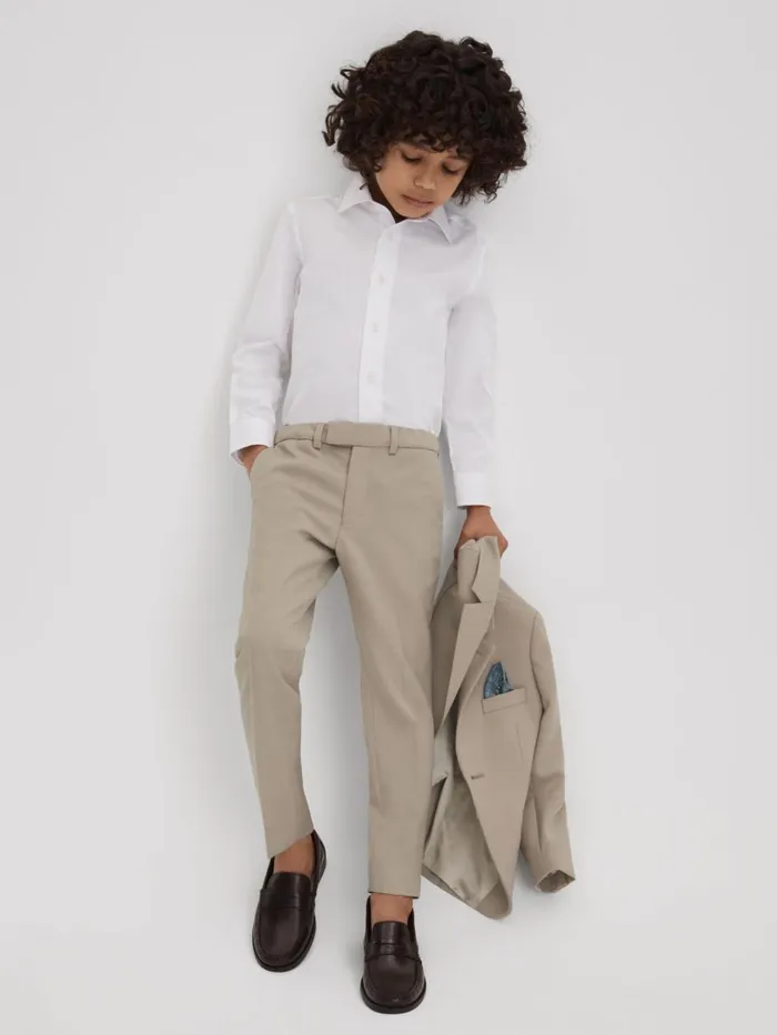 Children Reiss Pants Fine Wool Side Adjusters Trousers Stone