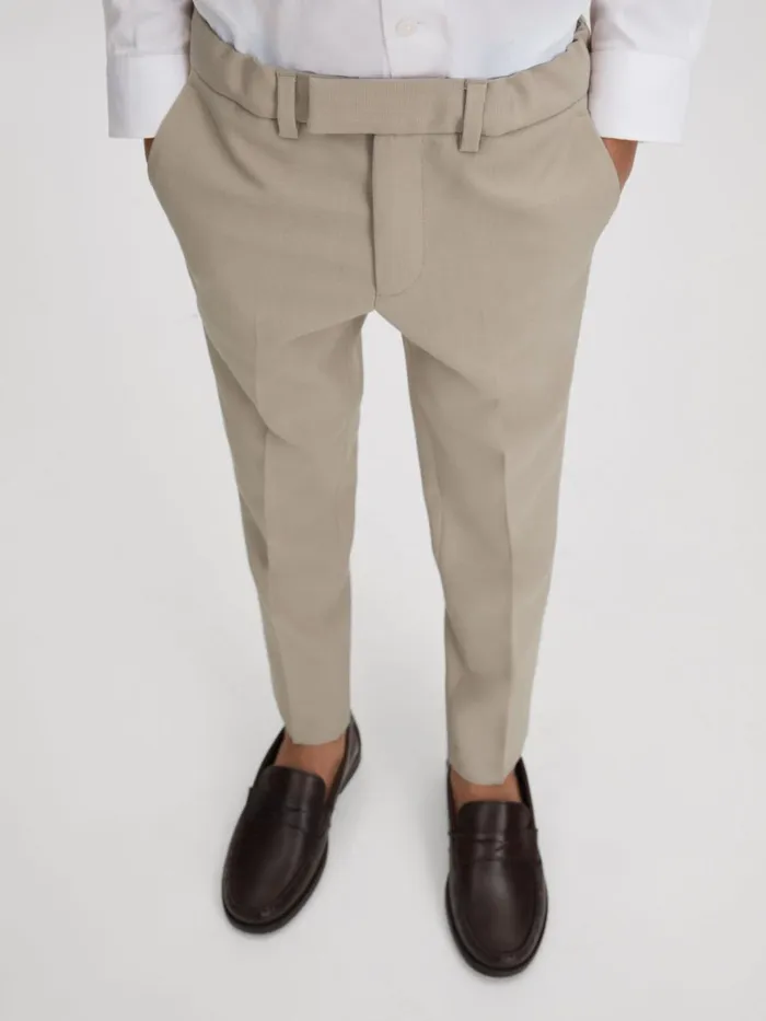Children Reiss Pants Fine Wool Side Adjusters Trousers Stone