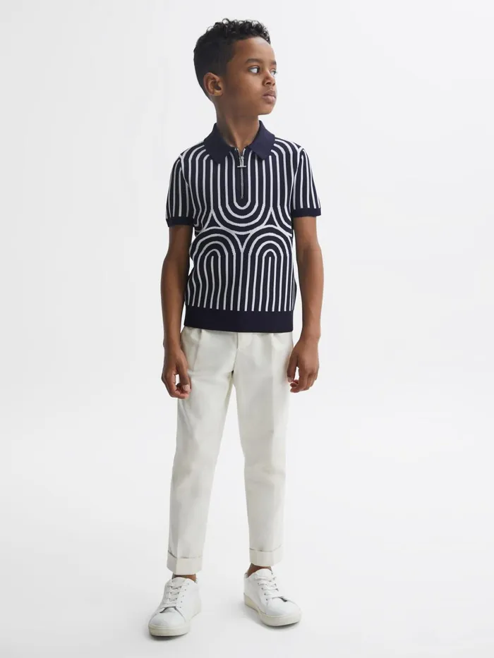 Children Reiss Polo Shirts Maycross HalfZip Striped Polo TShirt Navywhite