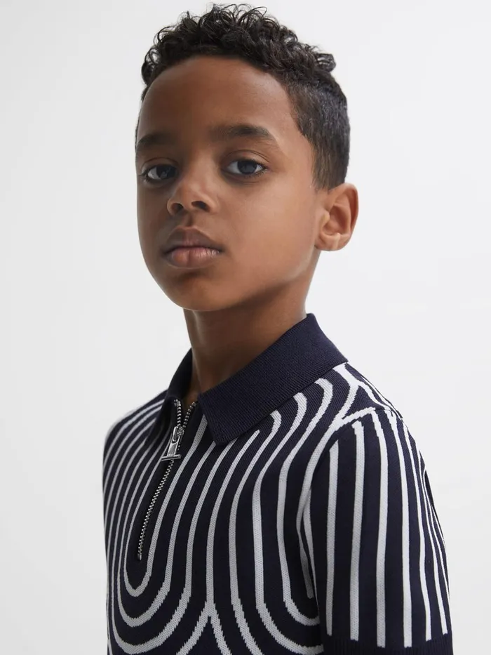 Children Reiss Polo Shirts Maycross HalfZip Striped Polo TShirt Navywhite