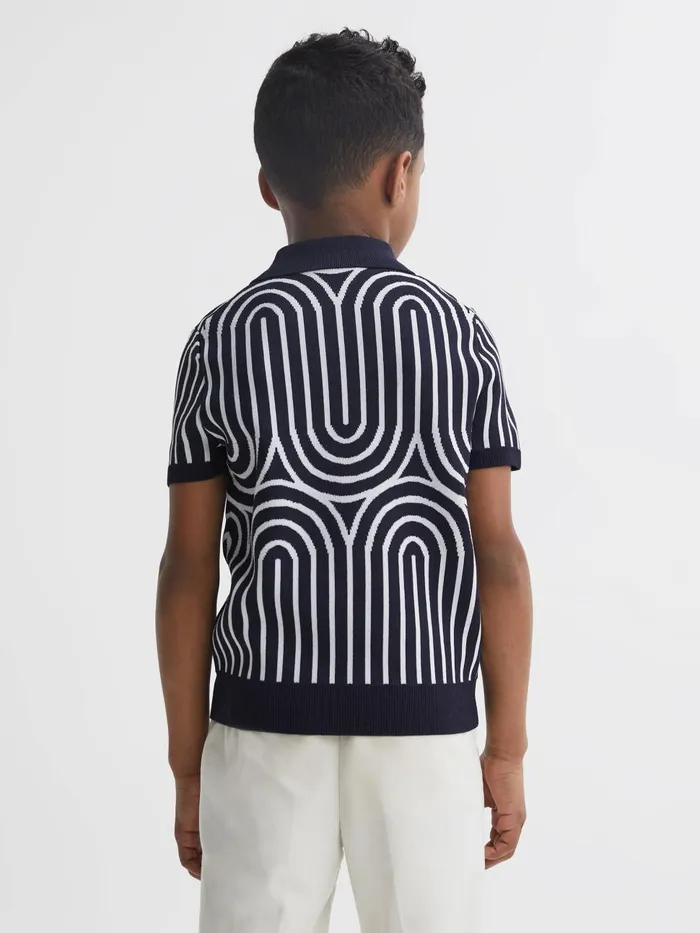 Children Reiss Polo Shirts Maycross HalfZip Striped Polo TShirt Navywhite
