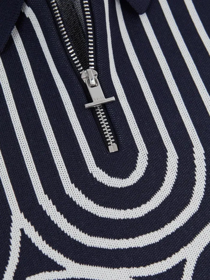Children Reiss Polo Shirts Maycross HalfZip Striped Polo TShirt Navywhite