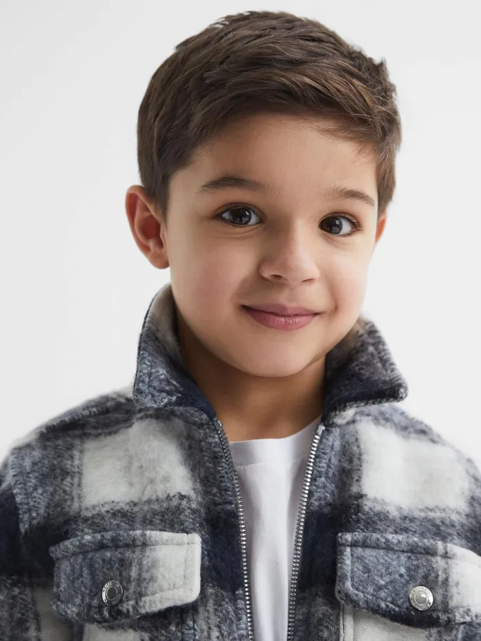 Children Reiss Shirts Angelo Checked Zip Up Overshirt Bluewhite