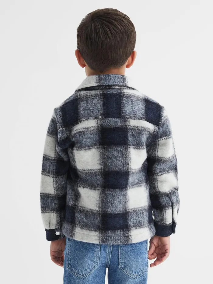 Children Reiss Shirts Angelo Checked Zip Up Overshirt Bluewhite