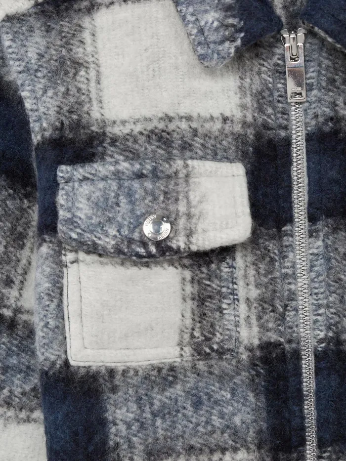 Children Reiss Shirts Angelo Checked Zip Up Overshirt Bluewhite