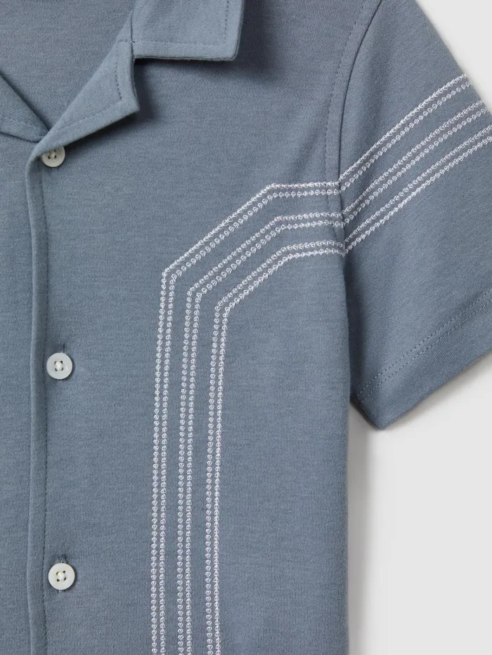 Children Reiss Shirts Arlington Cotton Embroidered Cuban Collar Shirt Airforce Blue