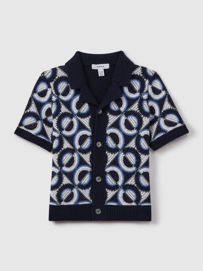 Children Reiss Shirts Frenchie Knitted Cuban Collar Shirt Navy