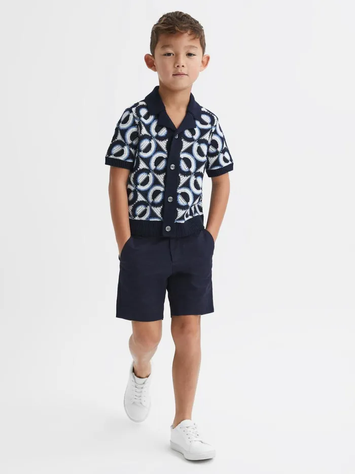 Children Reiss Shirts Frenchie Knitted Cuban Collar Shirt Navy