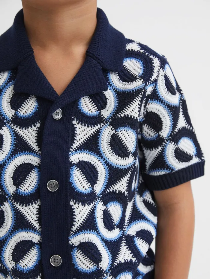 Children Reiss Shirts Frenchie Knitted Cuban Collar Shirt Navy