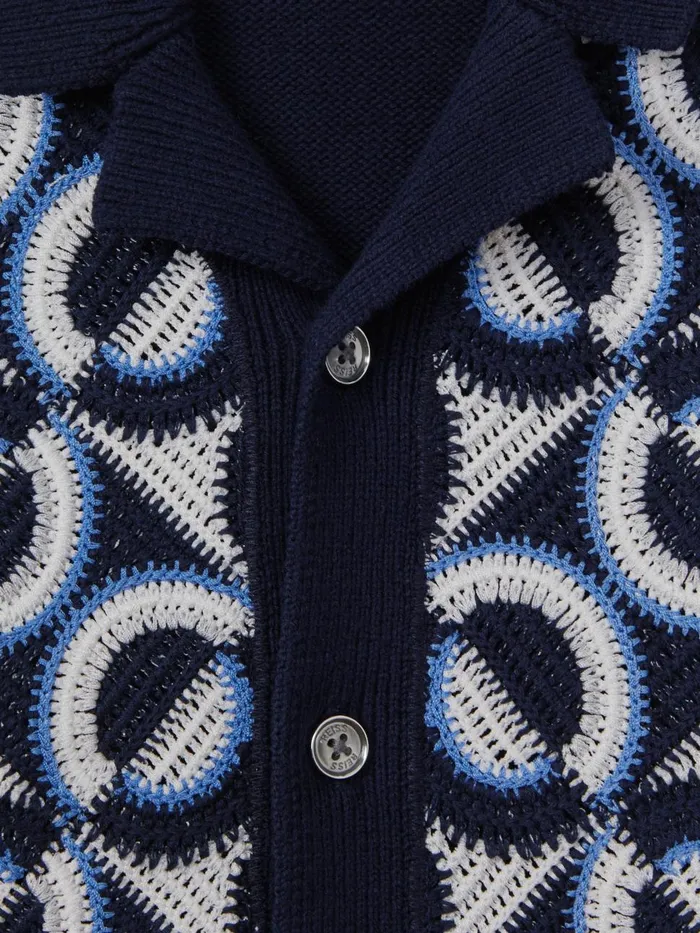 Children Reiss Shirts Frenchie Knitted Cuban Collar Shirt Navy