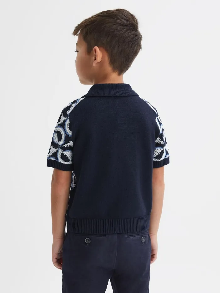 Children Reiss Shirts Frenchie Knitted Cuban Collar Shirt Navy