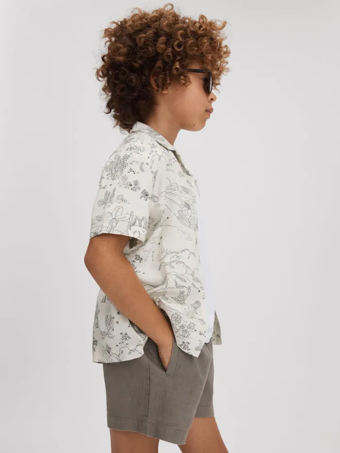 Children Reiss Shirts Gobi Sketch Design Cuban Collar Shirt Ecru