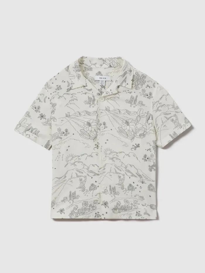 Children Reiss Shirts Gobi Sketch Design Cuban Collar Shirt Ecru