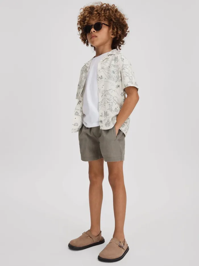 Children Reiss Shirts Gobi Sketch Design Cuban Collar Shirt Ecru