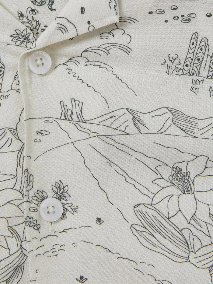 Children Reiss Shirts Gobi Sketch Design Cuban Collar Shirt Ecru