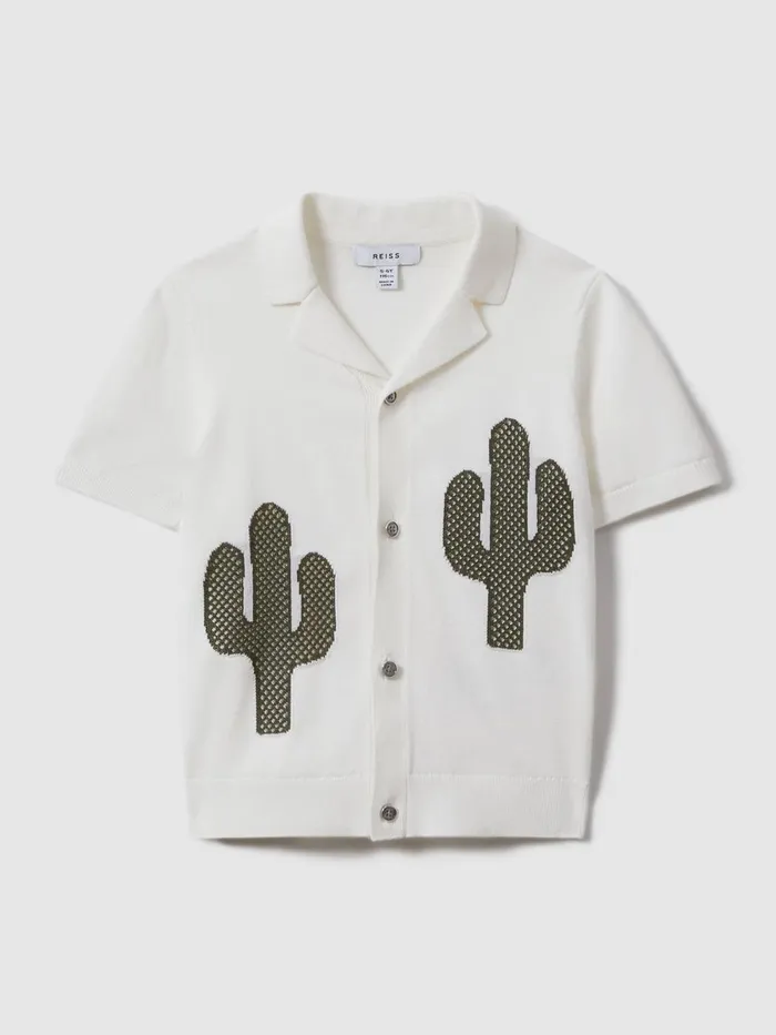Children Reiss Shirts Takla Knitted Cactus Cuban Collar Shirt Ecrugreen