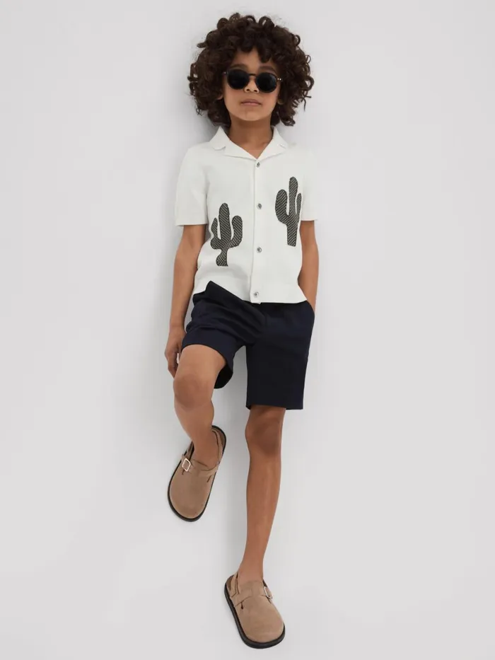 Children Reiss Shirts Takla Knitted Cactus Cuban Collar Shirt Ecrugreen