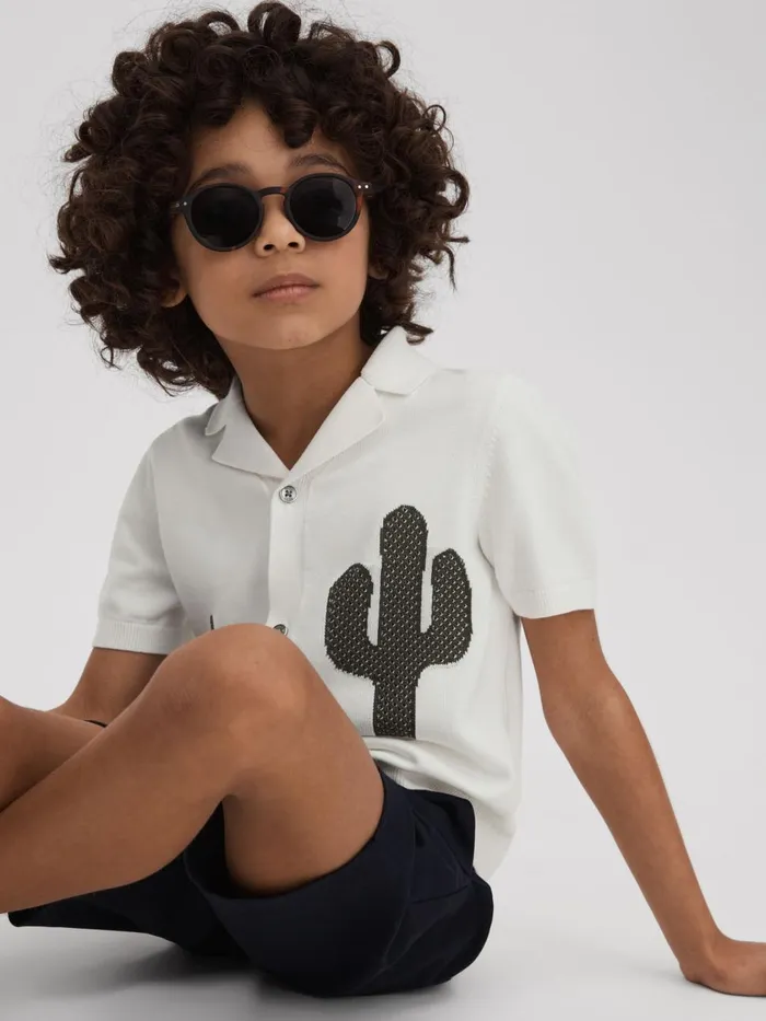 Children Reiss Shirts Takla Knitted Cactus Cuban Collar Shirt Ecrugreen