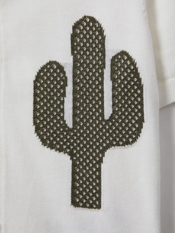 Children Reiss Shirts Takla Knitted Cactus Cuban Collar Shirt Ecrugreen