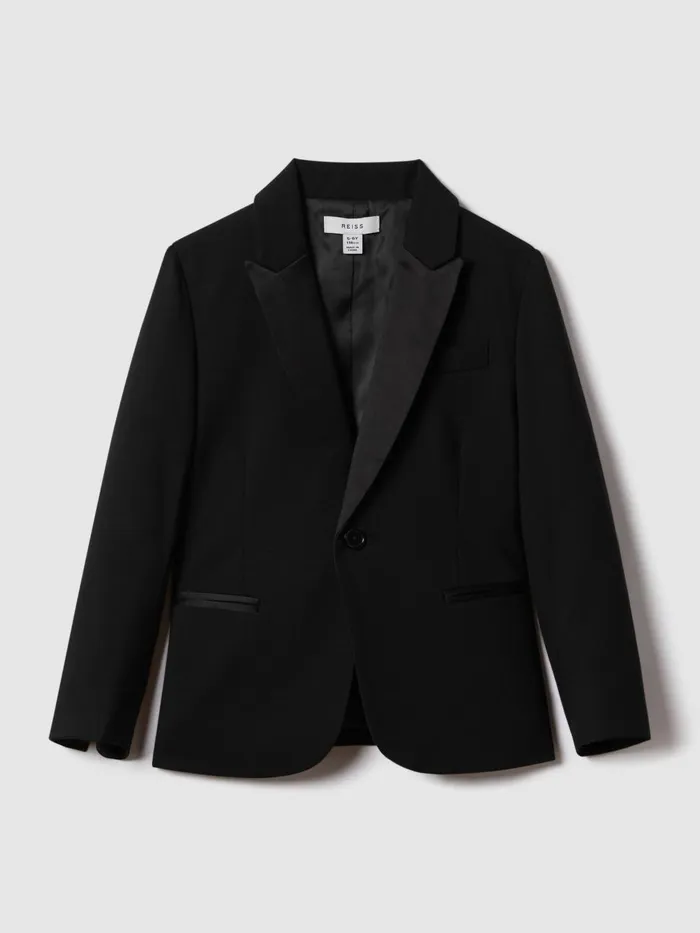 Children Reiss Suits and Tailoring Knightsbridge B Tuxedo Satin Single Breasted Blazer Black