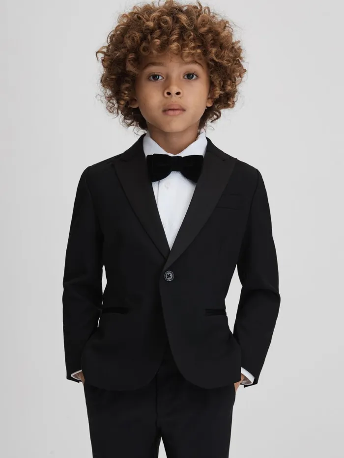 Children Reiss Suits and Tailoring Knightsbridge B Tuxedo Satin Single Breasted Blazer Black
