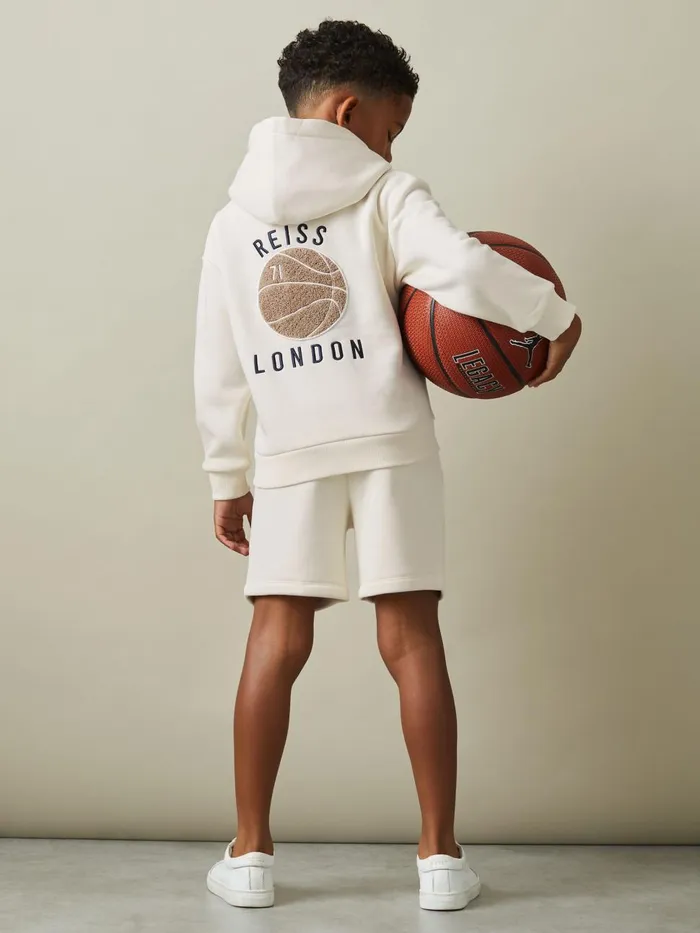 Children Reiss Sweats and Hoodies Cottle Relaxed Embroidered Basketball Hoodie Off White