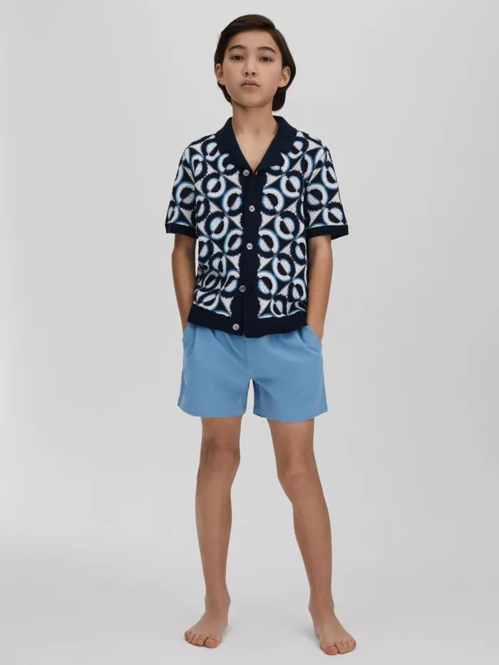 Children Reiss Swimwear Shore Plain Drawstring Waist Swim Shorts Sea Blue