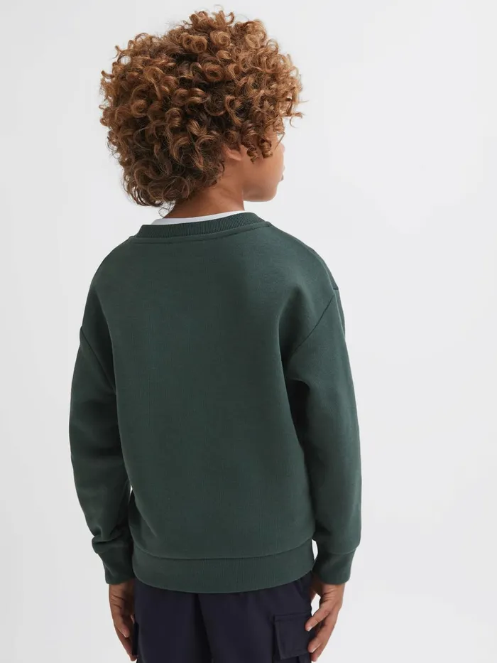 Children Reiss TShirts Lucas Relaxed Fit Patch Crew Neck Jumper Forest Green