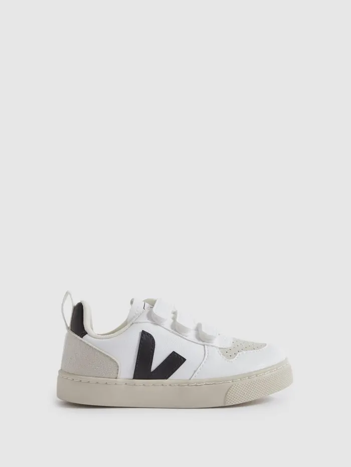 Children Reiss Veja Small V10 Suede Velcro Trainers Whiteblack