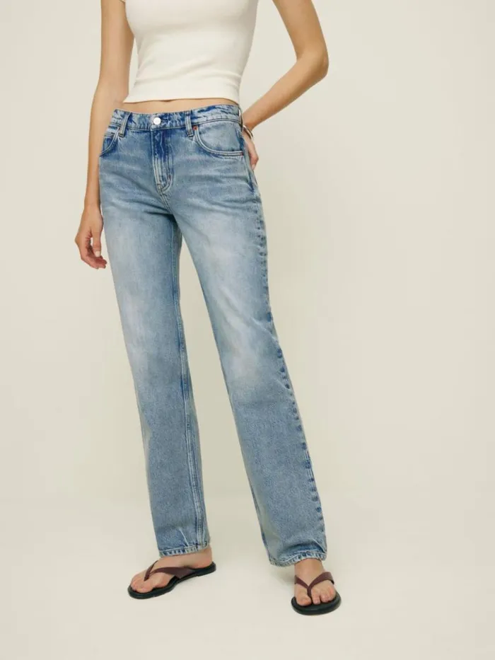 Clothing The Reformation Abby Low Rise Straight Jeans Manzanita