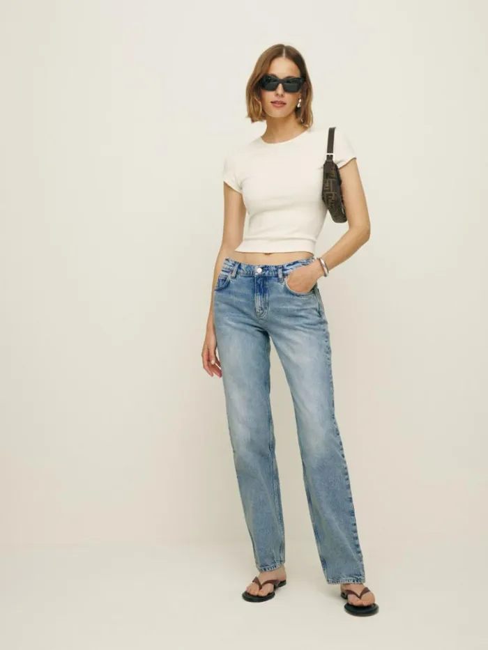Clothing The Reformation Abby Low Rise Straight Jeans Manzanita