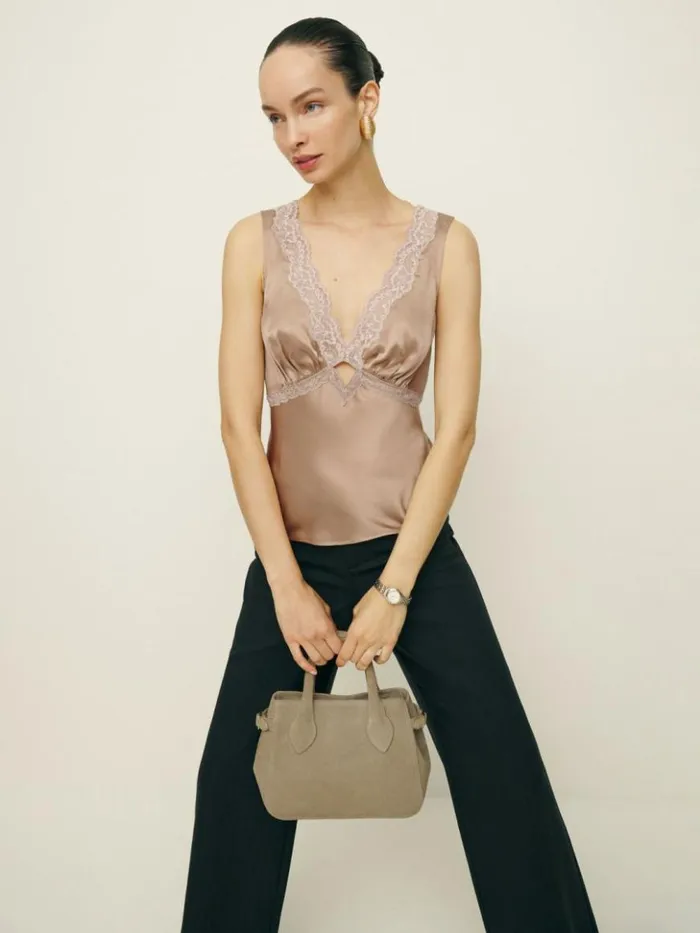 Clothing The Reformation Aliceyn Silk Top Macadamia