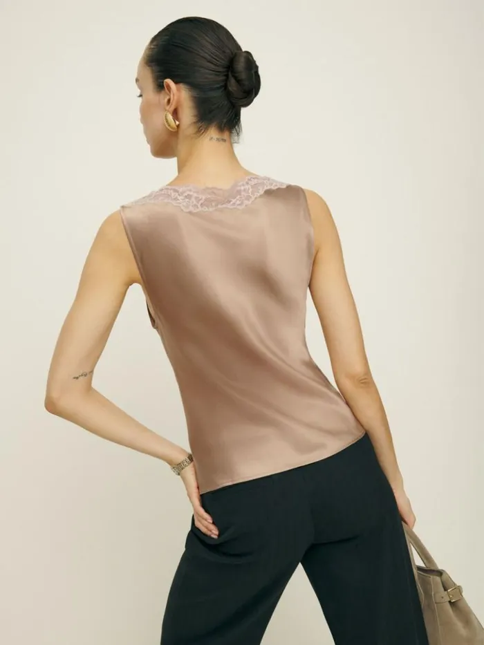 Clothing The Reformation Aliceyn Silk Top Macadamia