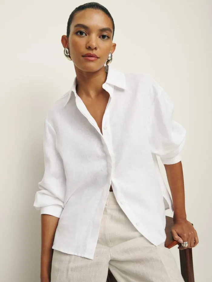 Clothing The Reformation Andy Oversized Linen Shirt White