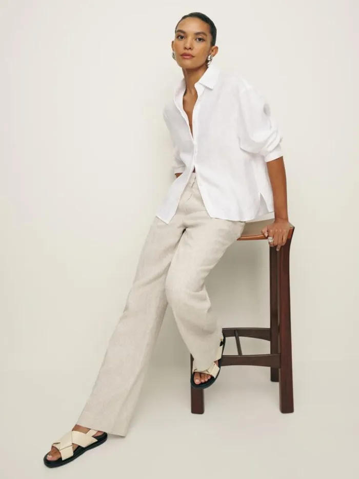 Clothing The Reformation Andy Oversized Linen Shirt White