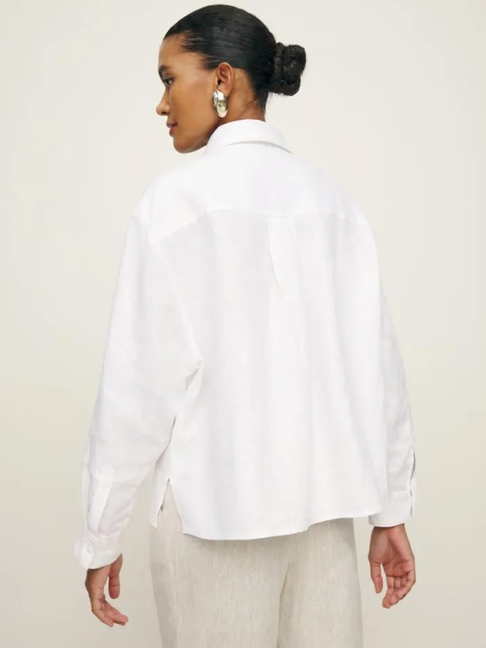 Clothing The Reformation Andy Oversized Linen Shirt White