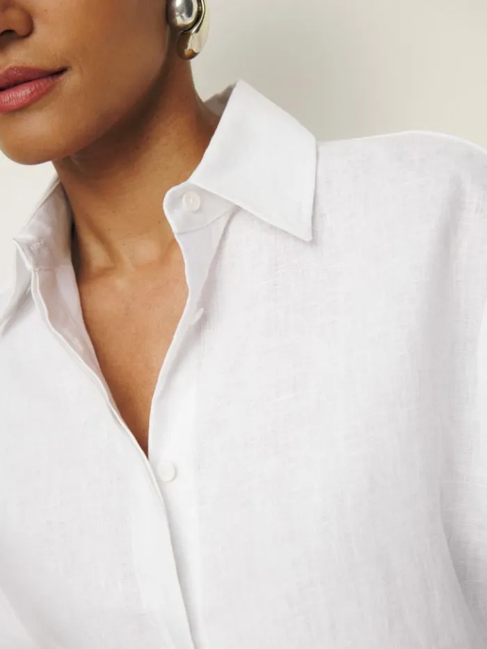 Clothing The Reformation Andy Oversized Linen Shirt White