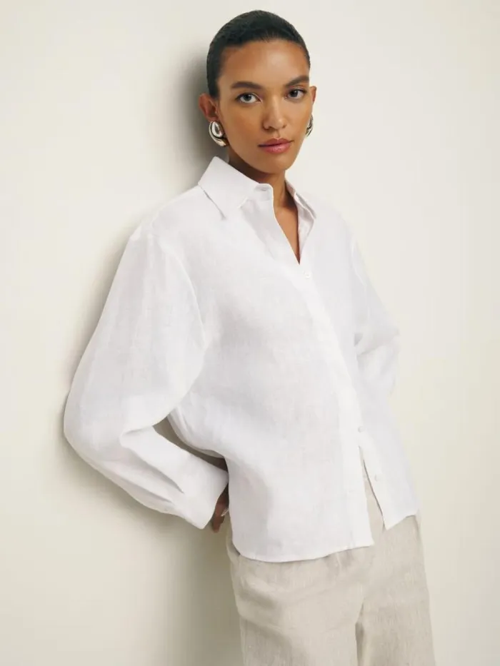 Clothing The Reformation Andy Oversized Linen Shirt White