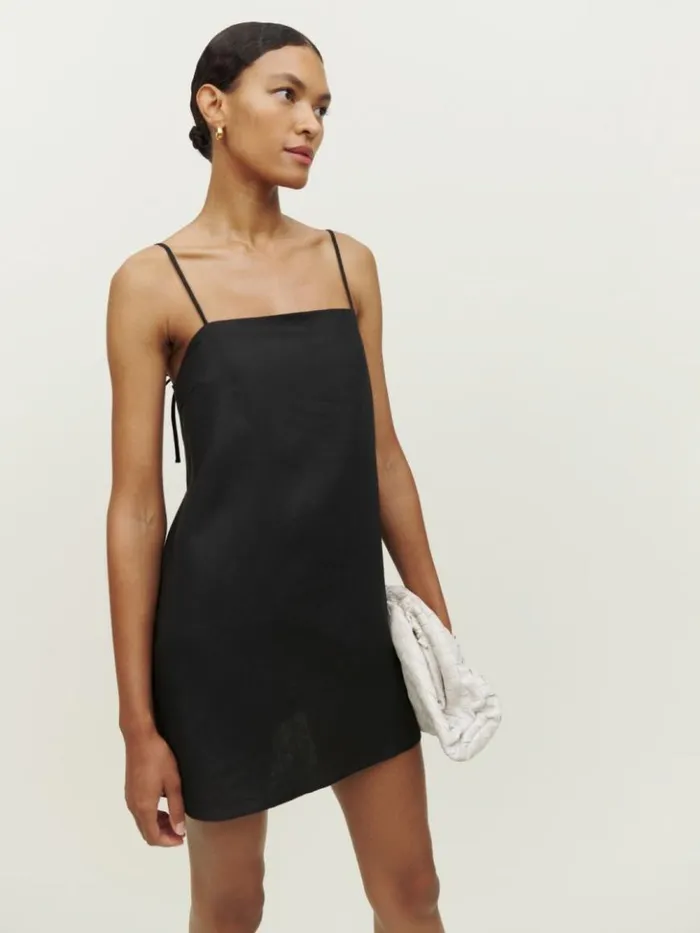 Clothing The Reformation Aubree Linen Dress Black