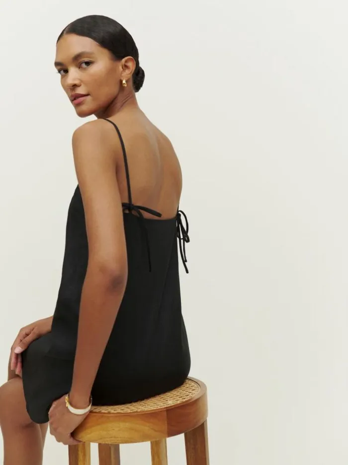 Clothing The Reformation Aubree Linen Dress Black
