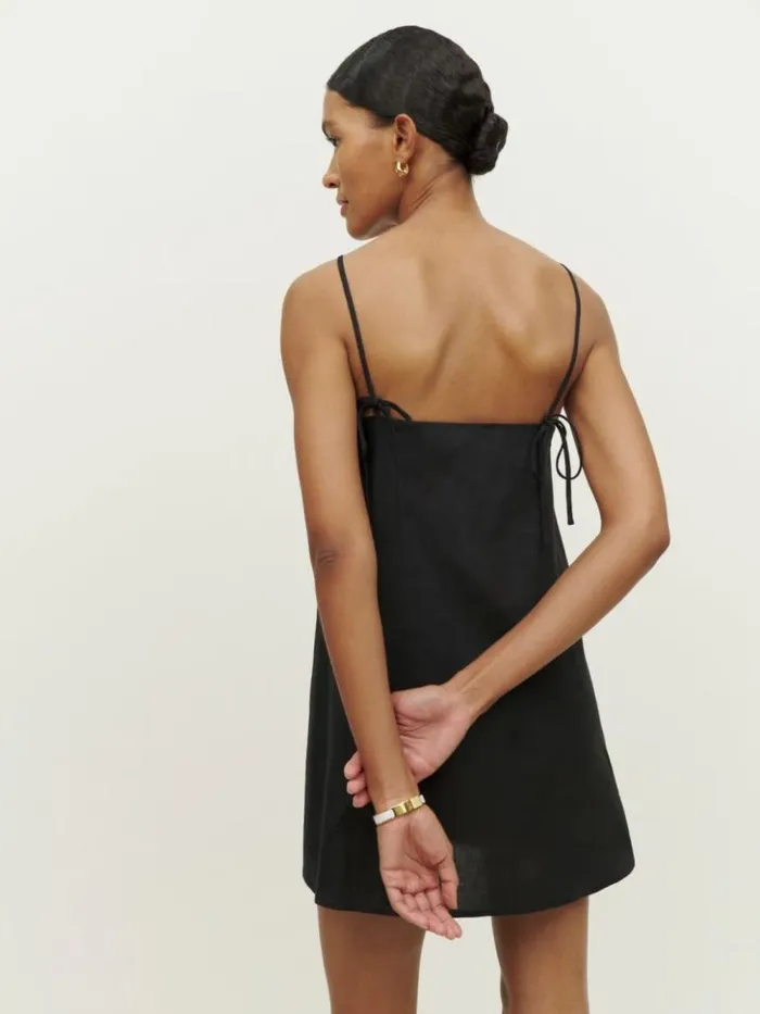 Clothing The Reformation Aubree Linen Dress Black