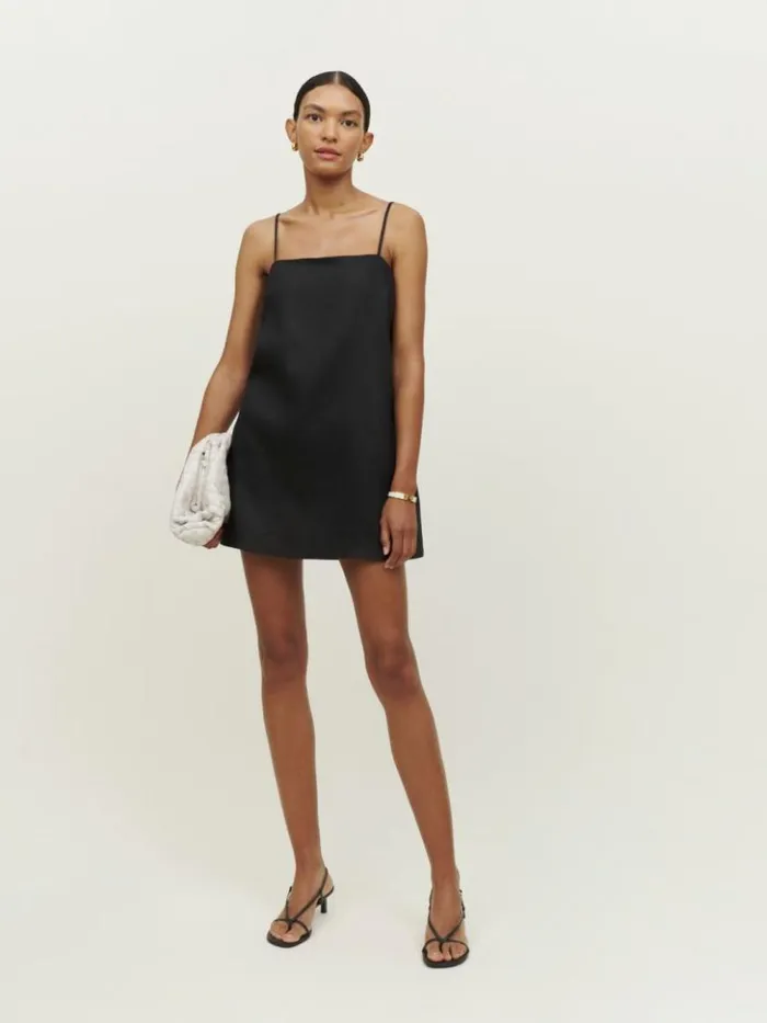 Clothing The Reformation Aubree Linen Dress Black