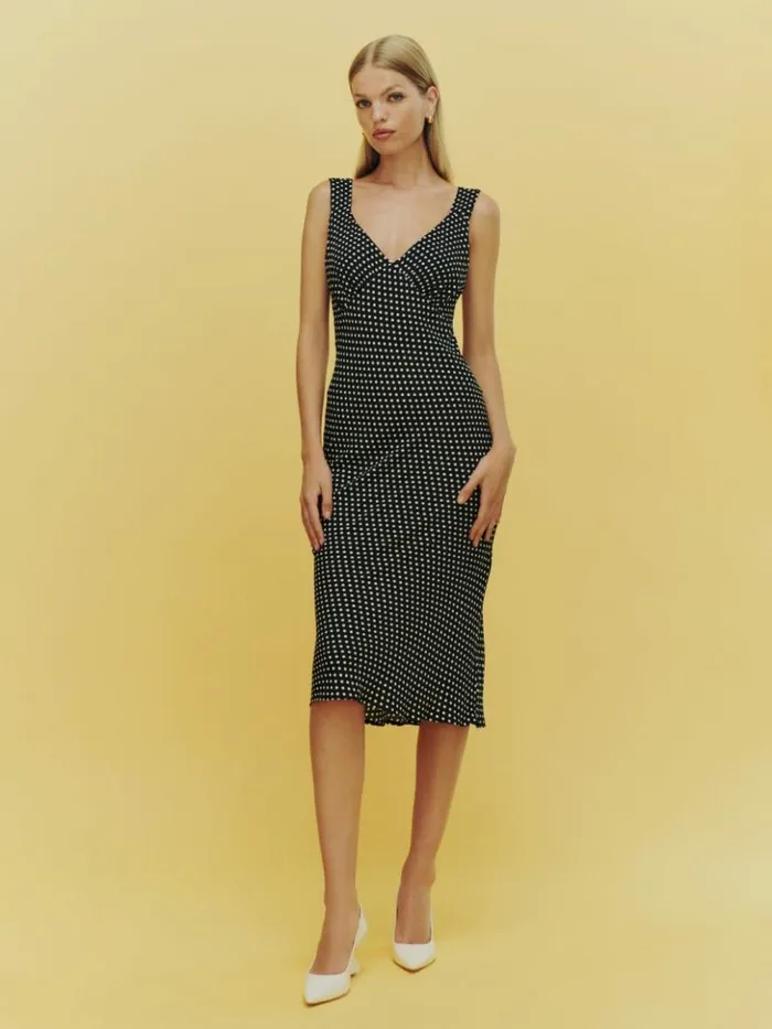 Clothing The Reformation Beauden Dress Caviar Dot
