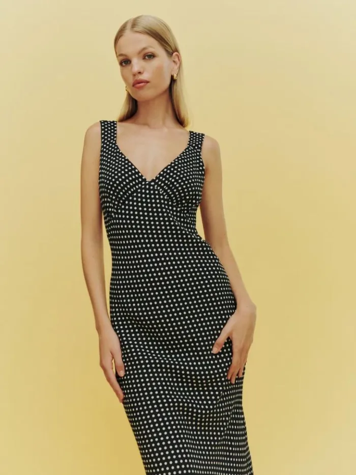 Clothing The Reformation Beauden Dress Caviar Dot