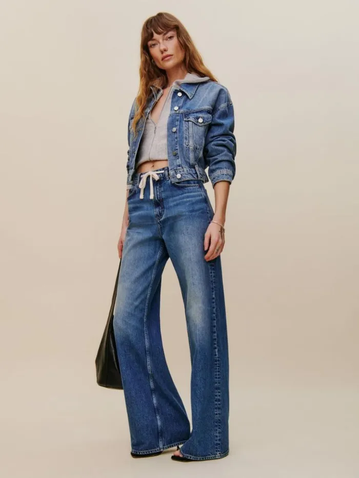 Clothing The Reformation Cary Drawstring Waist Slouchy Wide Leg Jeans Hemlock