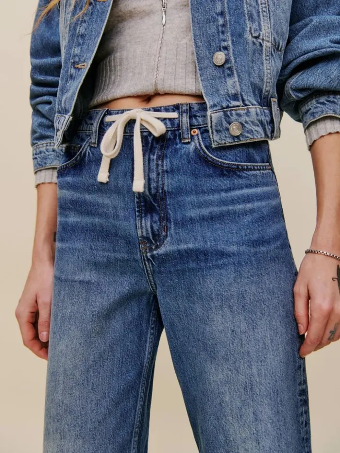 Clothing The Reformation Cary Drawstring Waist Slouchy Wide Leg Jeans Hemlock