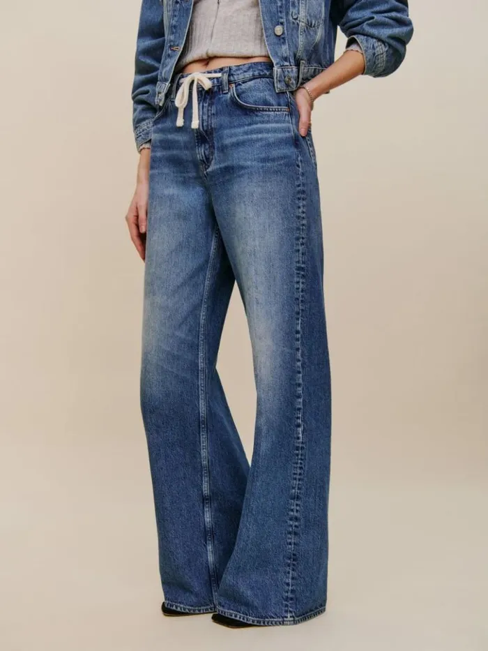 Clothing The Reformation Cary Drawstring Waist Slouchy Wide Leg Jeans Hemlock