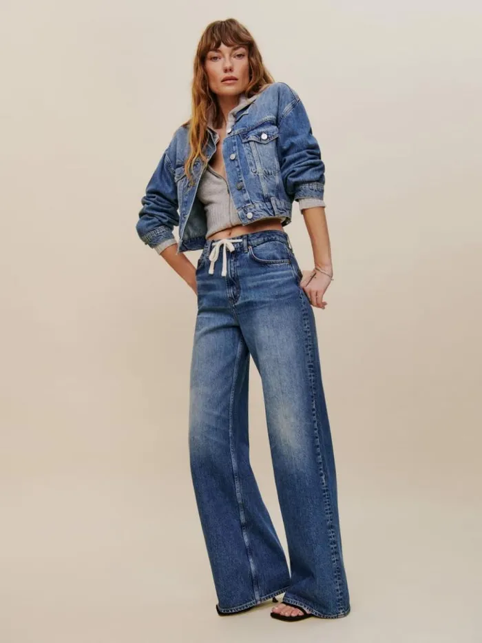 Clothing The Reformation Cary Drawstring Waist Slouchy Wide Leg Jeans Hemlock