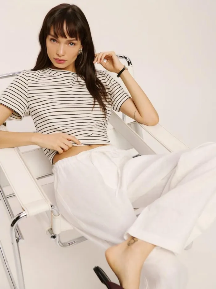 Clothing The Reformation Classic Crew Tee Black And White Stripe