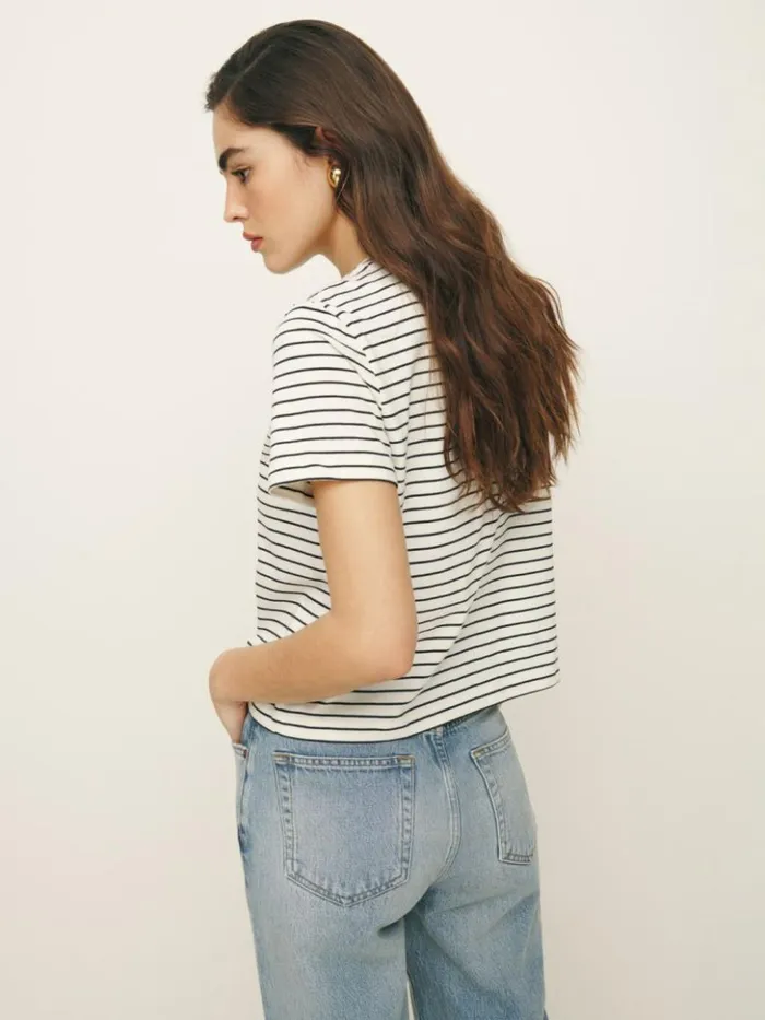 Clothing The Reformation Classic Crew Tee Black And White Stripe